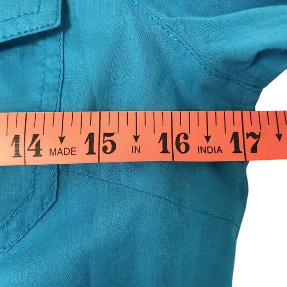 TORY BURCH Brigitte Tab Sleeve Button Up Shirt Sz 0 Blue Classic Office Timeless - Picture 11 of 12